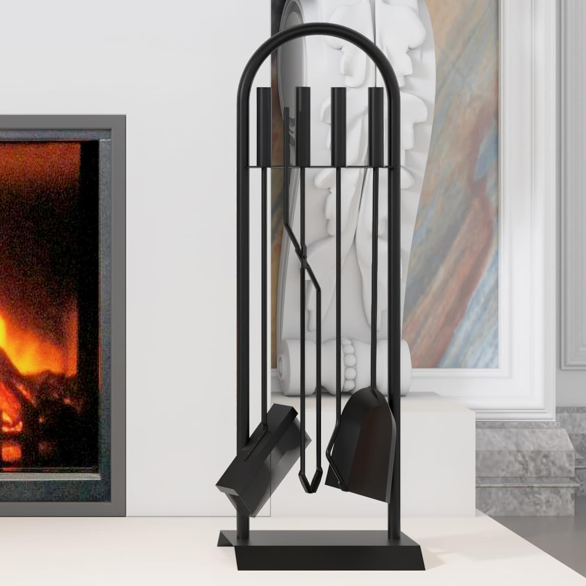Kingson - Juego de 5 accesorios clásicos para chimenea, elegante kit de herramientas para fuego, color negro, 23x14x68cm — view 5