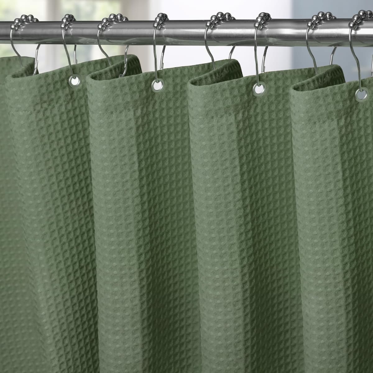 Cortina de Ducha para Baño Impermeable con Ganchos de Metal Cortina de Ducha de Tela Waffle Cortina de Baño Resistente y Antimoho para Bañera o Cabina - 152 x 182 cm (Blanco) — view 33