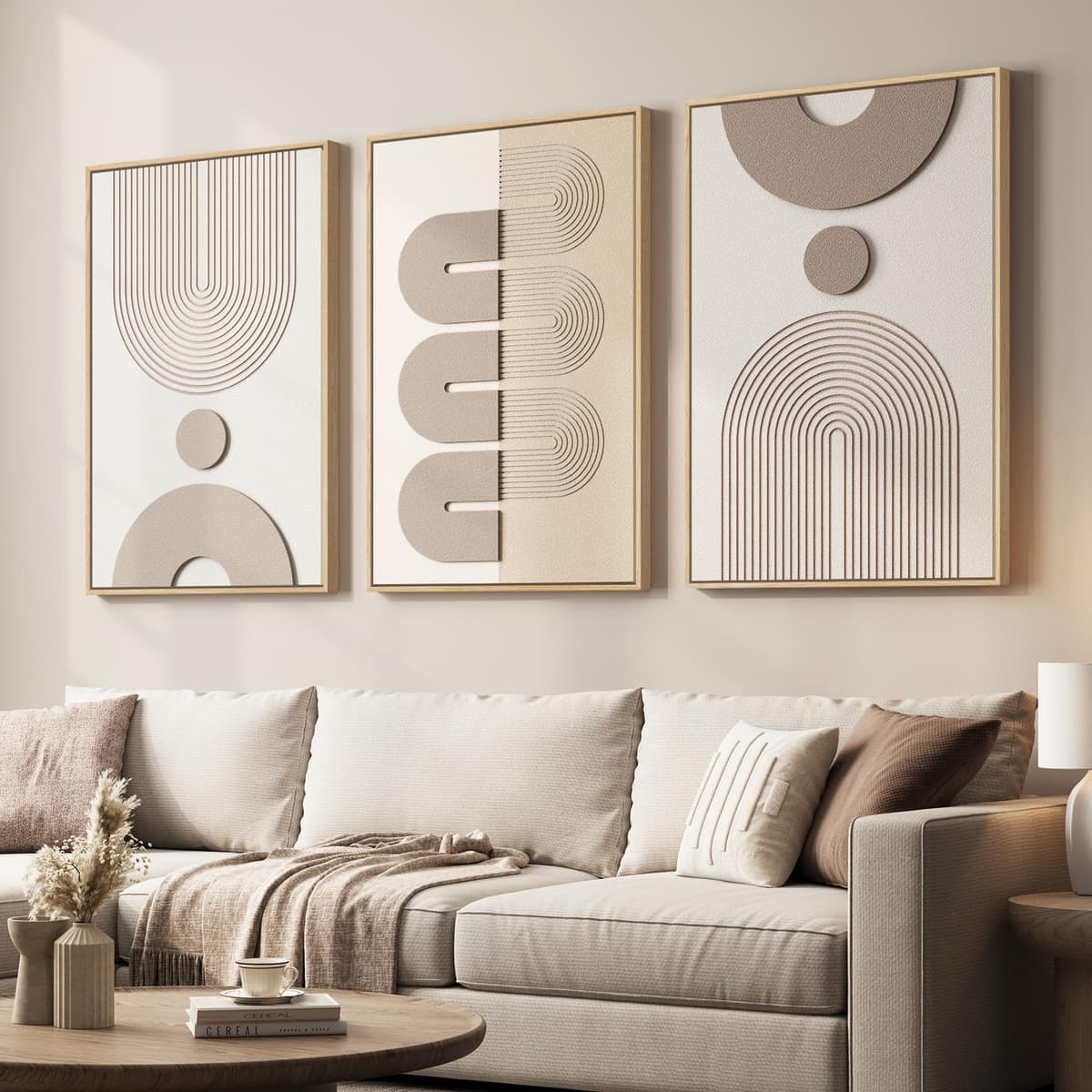Large 3D Textured Framed Abstract Wall Art for Living Room, 3 Piece Modern Paintings Artwork for Walls, Black White Brown Geometric Sandstone Texture Pictures for Hallway Office Home Decor 24x36 In — view 20