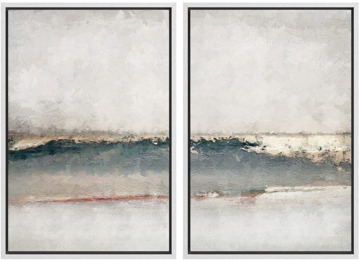 MUDECOR Framed Canvas Print Wall Art Set Watercolor Pastel Duotone Tan Landscape Abstract Shapes Illustrations Modern Art Decorative Contemporary for Living Room, Bedroom, Office - 24"x36"x2 Natural — view 142