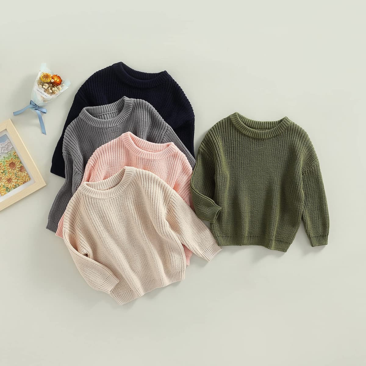 Baby Oversized Knitted Jumper Girls Boys Winter Ribbed Knit Sweater Chunky Pullover Long Sleeve Knitwear Top Soft Unisex Toddler Baby Clothes Autumn Outwear — view 3