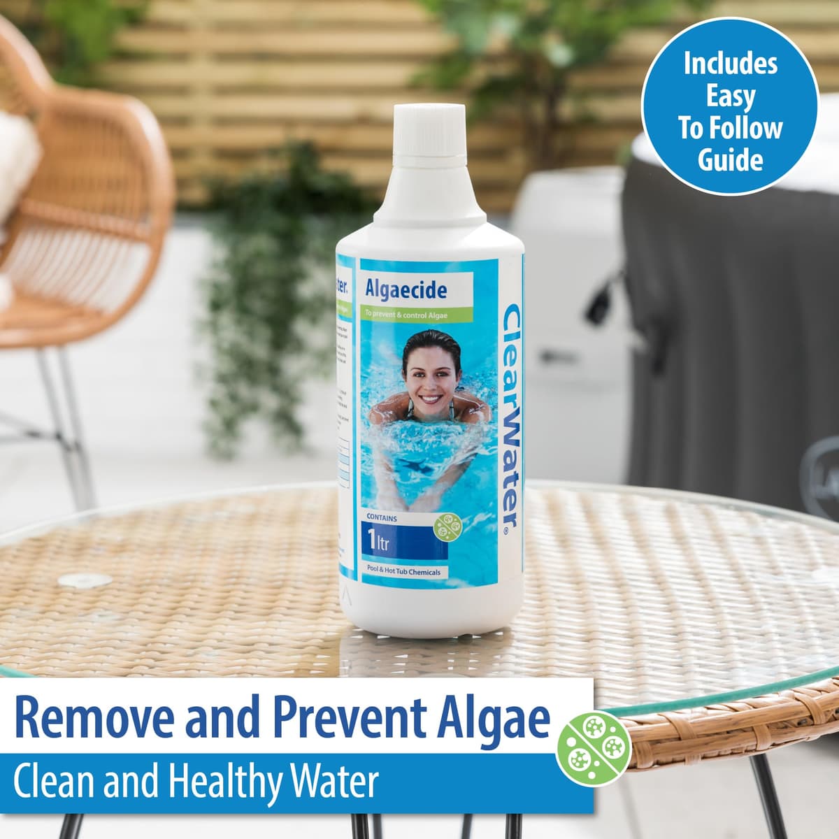 Clearwater Algaecide Algae Remover for Swimming Pool and Spa Hot Tub Water Treatment, Highly Effective Formula, 1 Litre — view 2