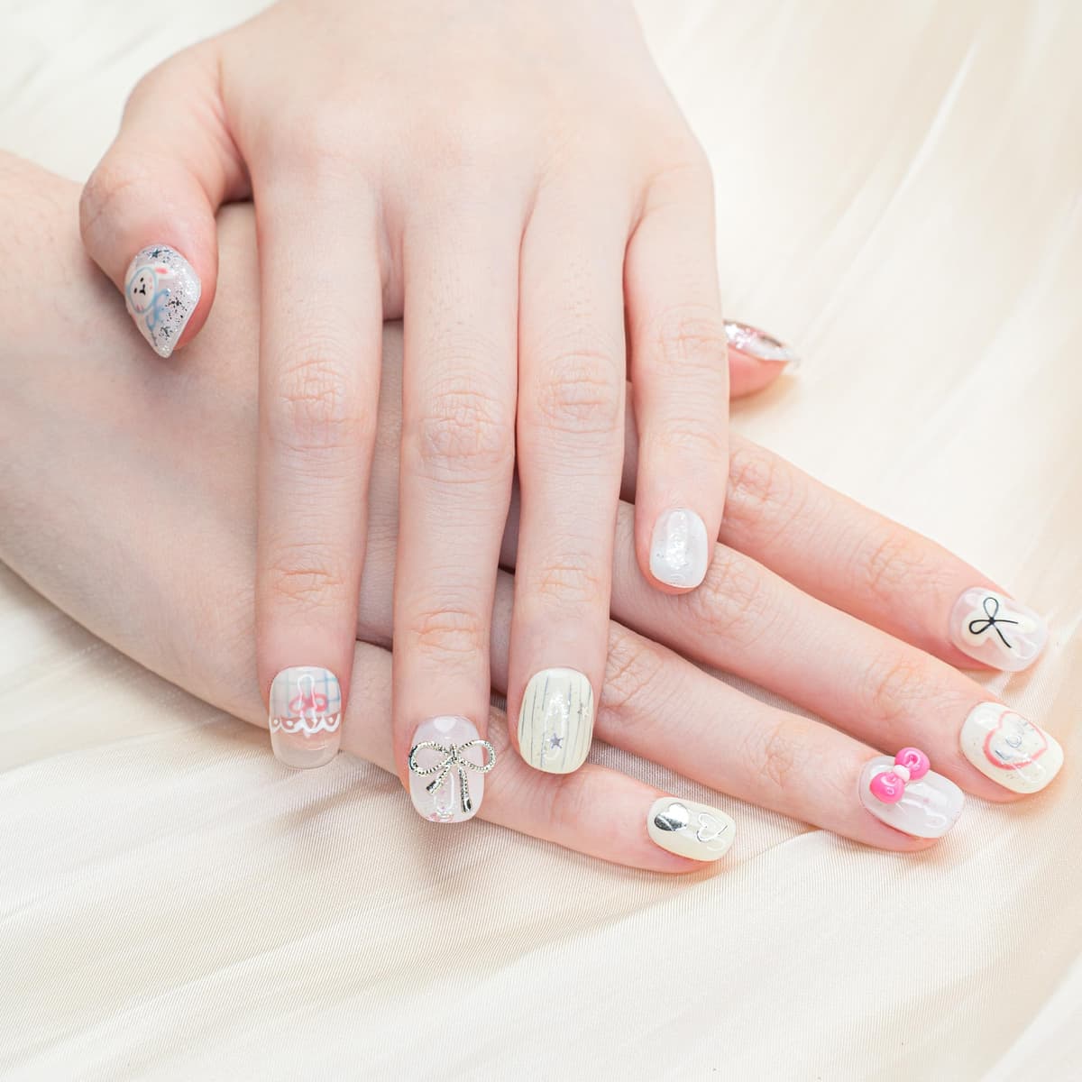 Sun&Beam Nails Handmade Press On Nail Long Coffin Ballerina Pink Flower Acrylic Fake Tip 3D Design Art Charms Cute with Storage Box 10 Pcs (S) — view 269