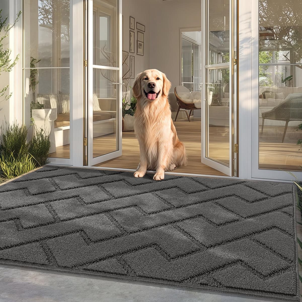 Biscpro Door Mats Indoor,Dirt Trapper Mat Absorbent Non-Slip Low Profile Doormat for Entrance,Inside, Kitchen,Front Door Mat Washable for Pets and Dogs— 50x80cm,Grey — view 13