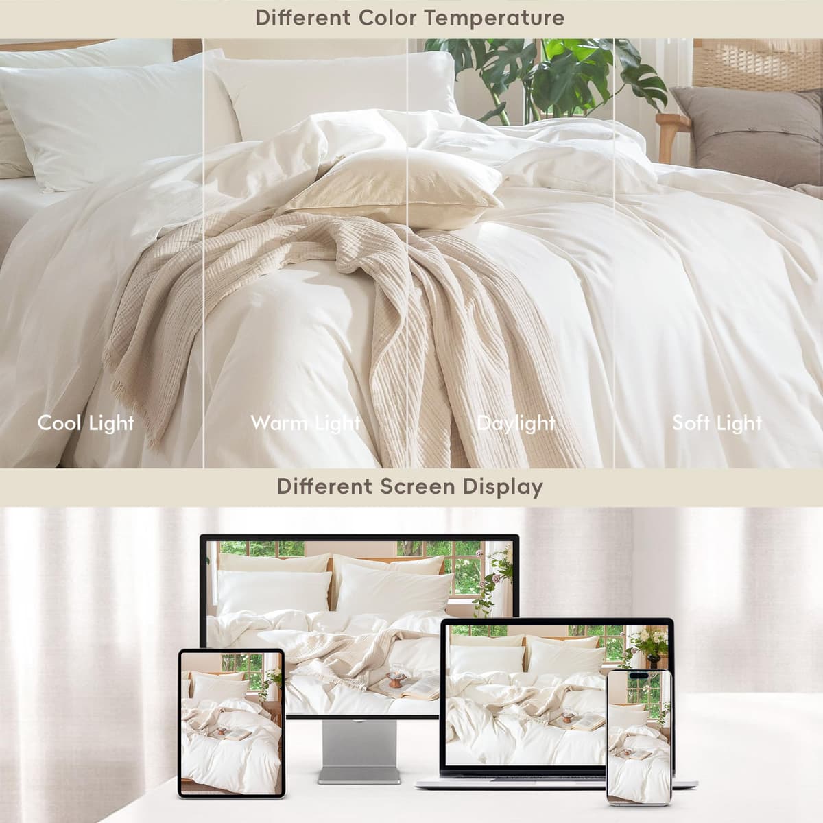 MooMee Bedding Duvet Cover Set 100% Washed Cotton Linen Like Textured Breathable Durable Soft Comfy (Tannish Linen Grey, King) — view 55