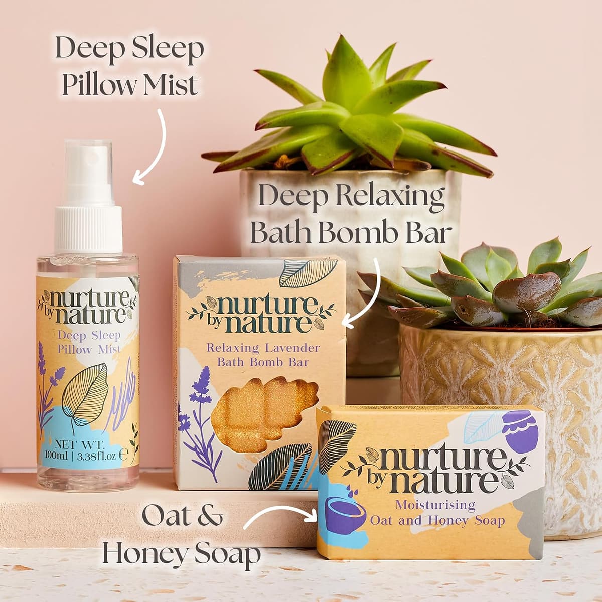 NURTURE BY NATURE Wellness Gift Set for Women - Spa Set with Lavender Pillow Spray, Body Scrub, Bath Bomb, and Scented Candle - Vegan - Valentine's & Mother's Day Gift — view 2