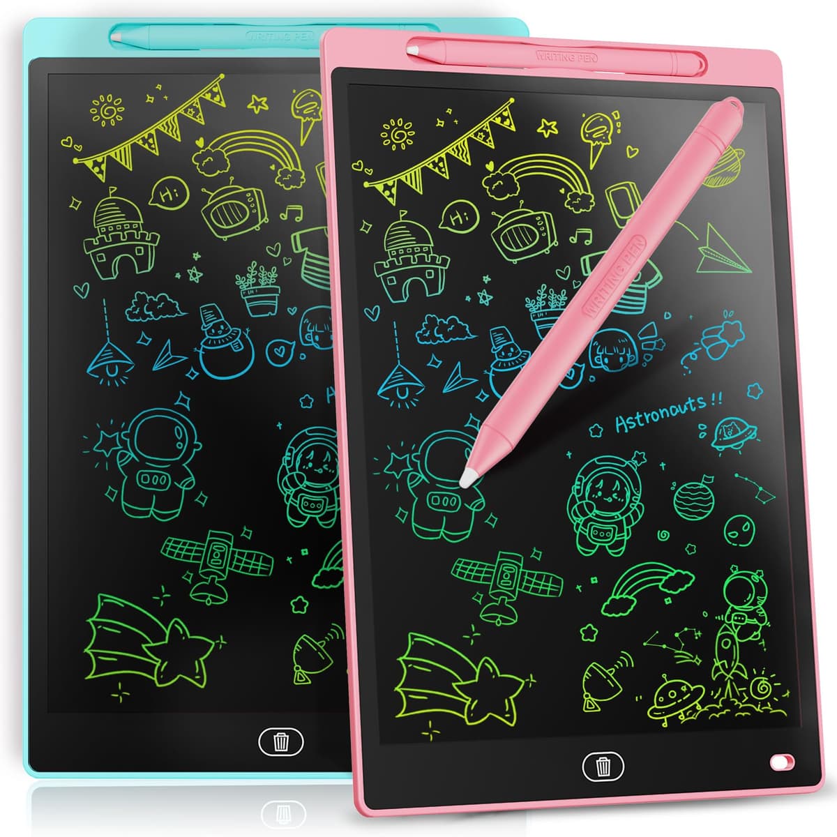 Genialba 2 Pack LCD Drawing Board 12 Inch, Colourful LCD Writing Tablet Erasable [Individual Package], Toddler Toys Learning Educational Toys for 2 3 4 5 6 7 Years Boys Girls (Blue&Pink)