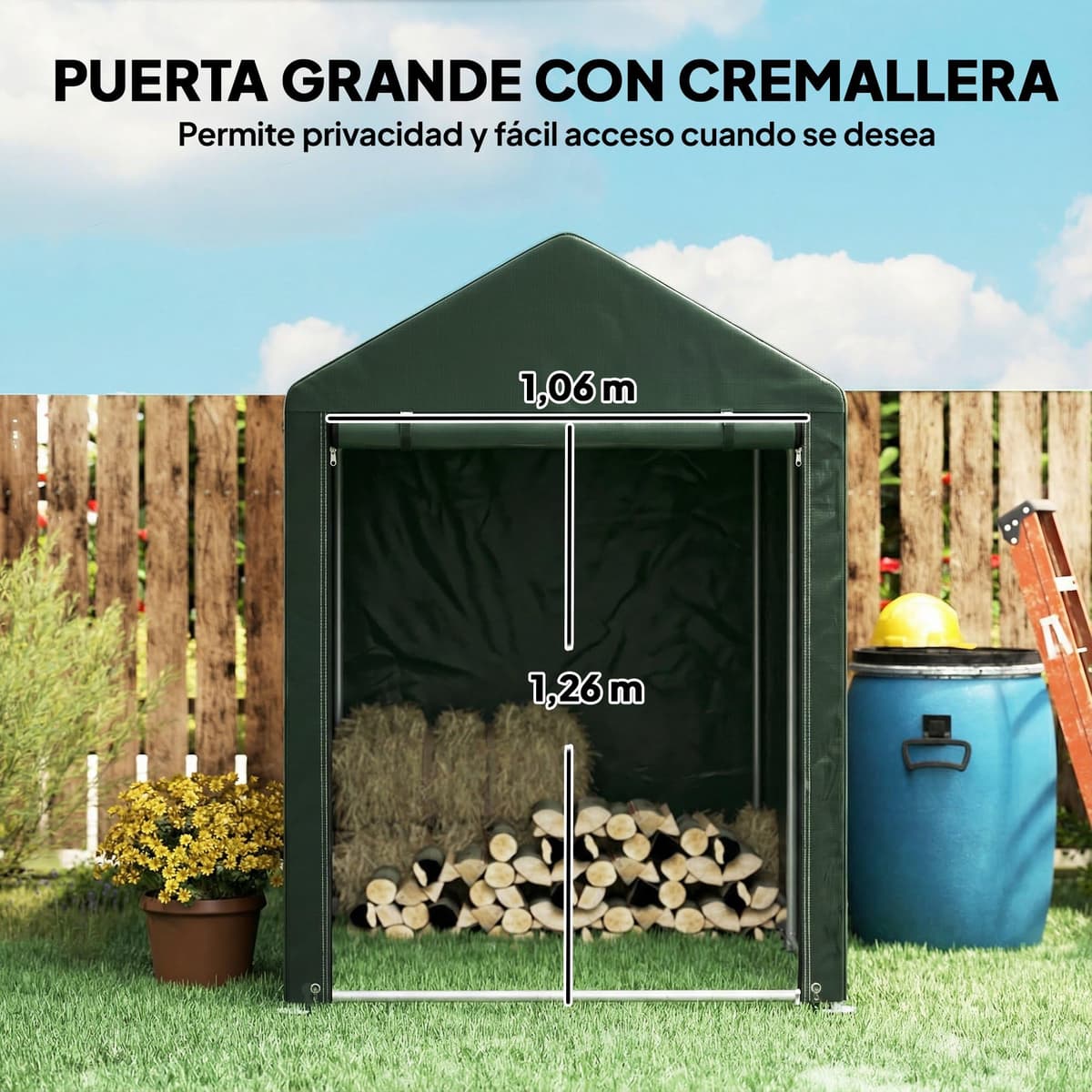 Outsunny Carpa de Jardín Exterior para Herramientas Bicicletas 1,2x1,8x1,65 m, Cobertizo Exterior con 2 Habitaciones, Puerta Enrollable con Cremallera, Impermeable Anti-UV, Garaje Portátil, Verde — view 5