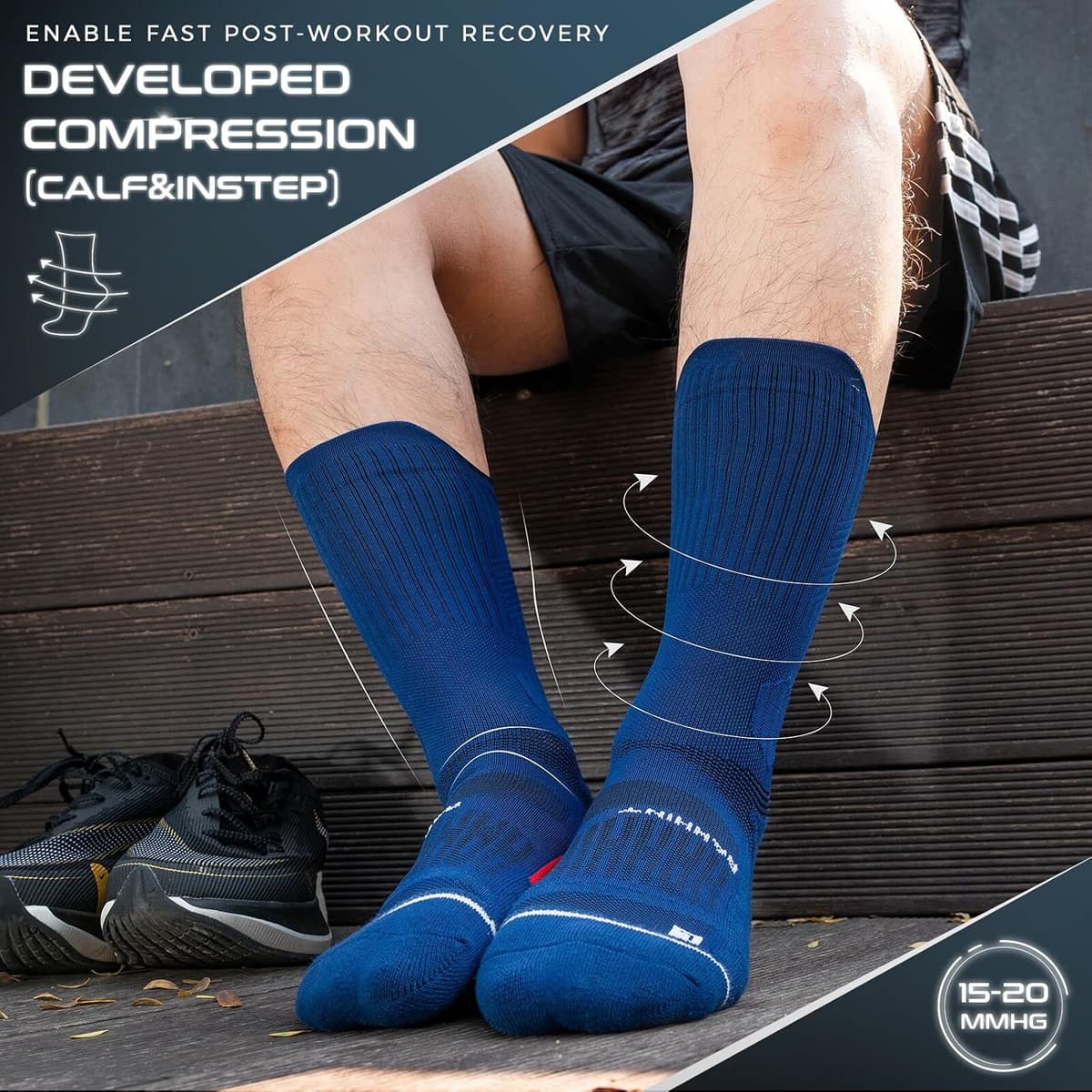 Rahhint Coolmax Compression Men's Running Socks, Sports Anti-Blister, Breathable Cushioning, Arch Support (Sizes 35-51, 3 Pai — view 3