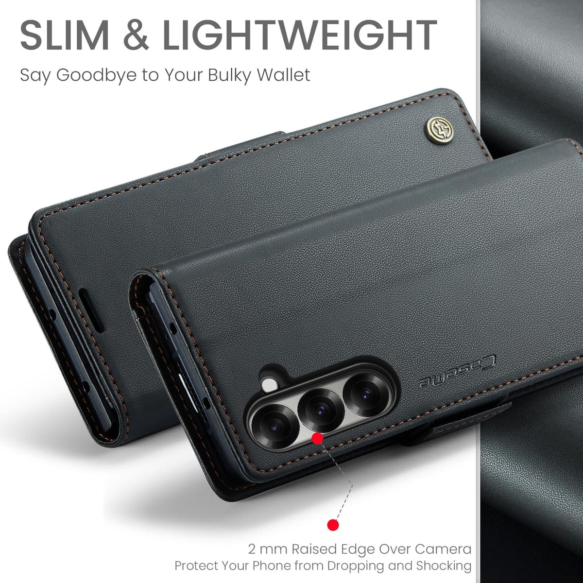 Case for Z Fold 7 Leather Wallet Flip Cover with Card Holder,Kickstand, Magnetic Closure,TPU Protection Phone Housse Compatible with Samsung Fold 7 - Black — view 6