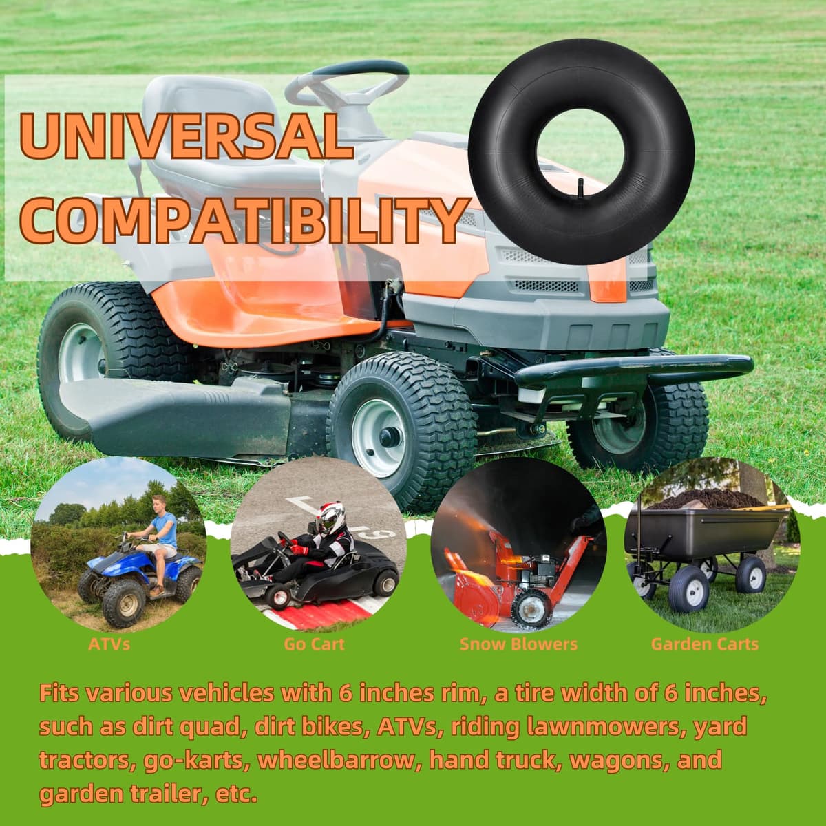 2 cámaras de aire 15 x 6,00 – 6 con vástago de válvula recto TR-13, manguera para neumáticos de 15 x 6,00 – 6, para cortacésped, tractores, ATVs, carretillas, karts, carrito de golf — view 3