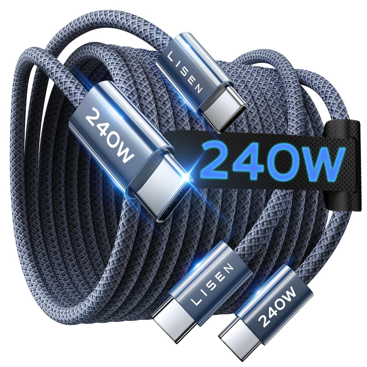 LISEN 240W USB C to USB C Cable [2-Pack 2m] USB C Charger Cable, Nylon Type C Charger Cable Fast Charging for iPhone 17 16 15 Pro Max, MacBook Pro/Air, iPad Pro, Samsung Galaxy S25 S24, Switch 2 — view 12
