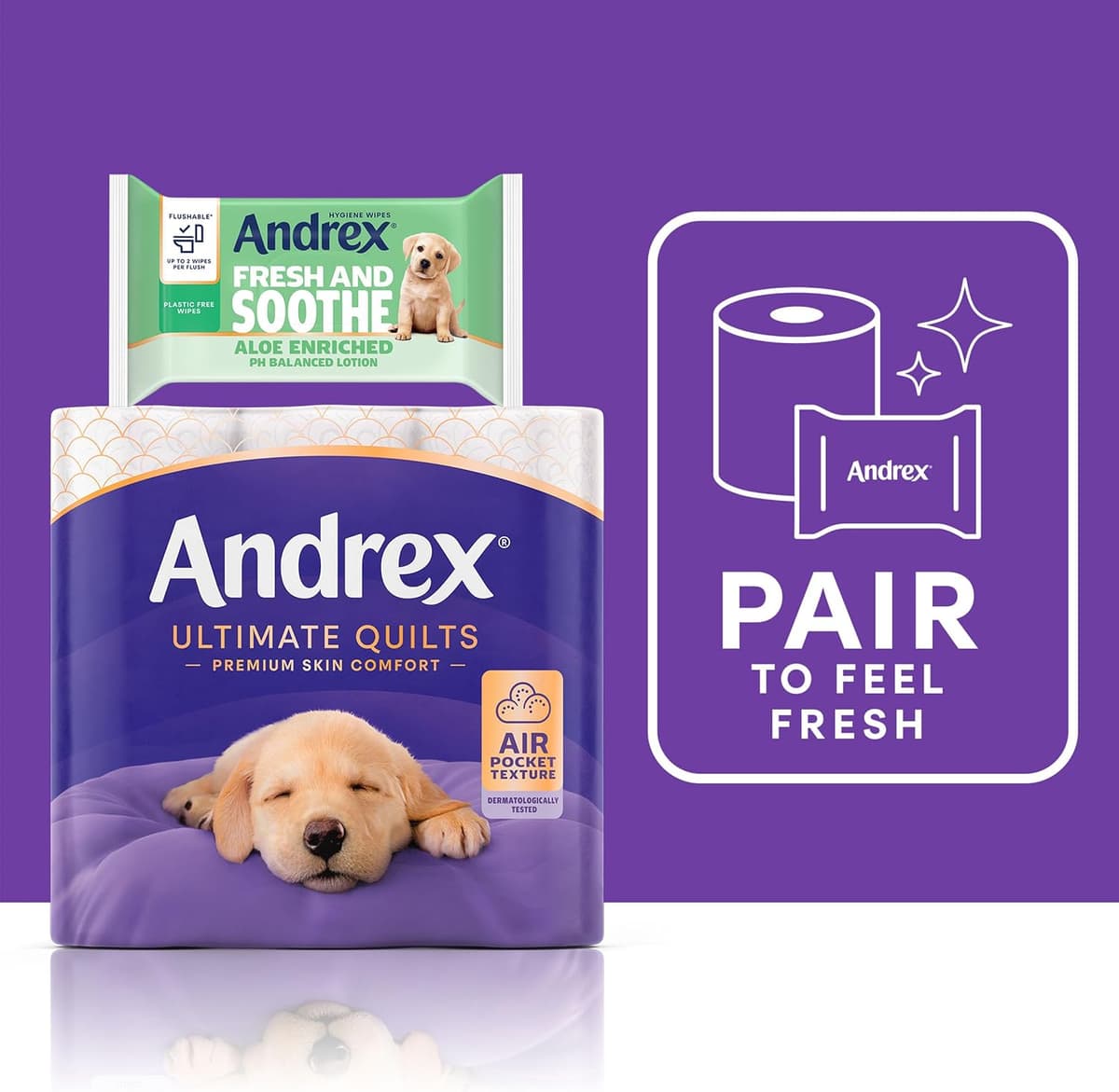 Andrex Ultimate Quilts Toilet Tissue 24 Standard Toilet Rolls, Air Pocket Technology for Soft, Thick Sheets (Previously Andrex Supreme Quilts Toilet Paper) - 24 Quilted Toilet Rolls x 1 Bulk Pack — view 4