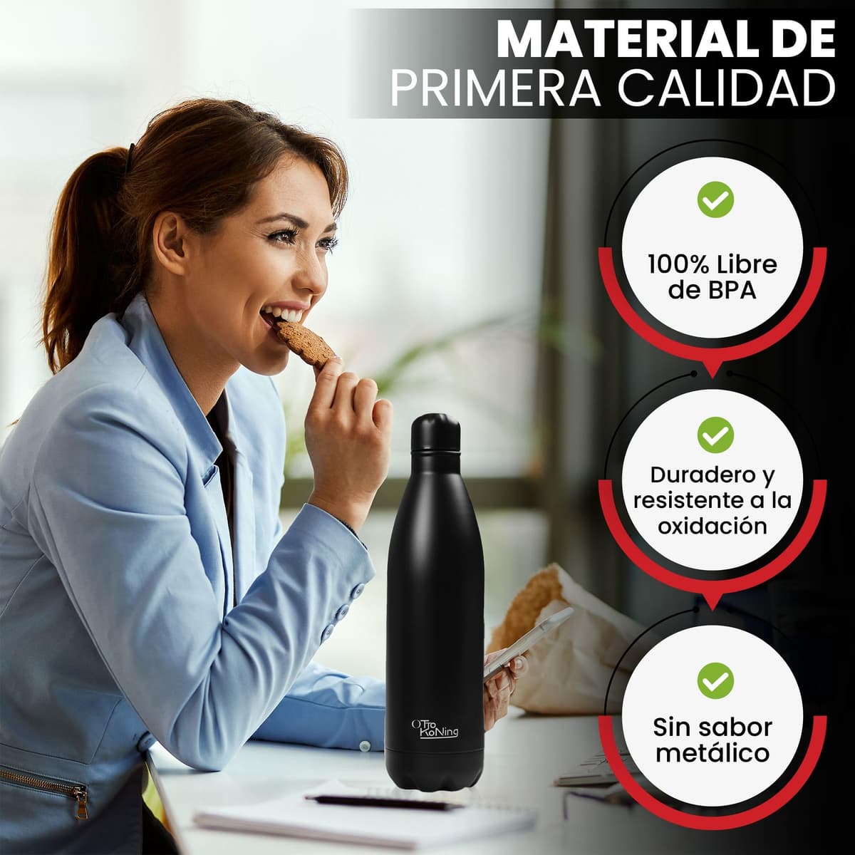 Botella Agua Acero Inoxidable 1 Litro-Otto Koning- Botella Térmica con Doble Aislamiento al vacío para 12 Horas de Bebida Caliente y 24 Horas de Bebida Fría. Termo a Prueba de Fugas sin BPA — view 6