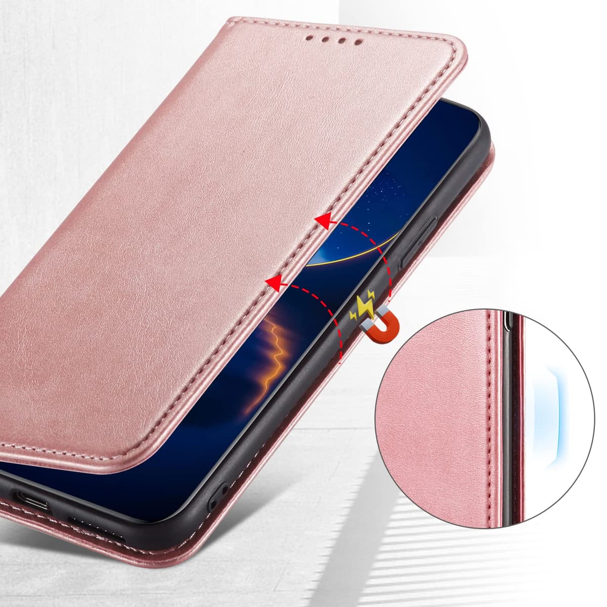 Case for OnePlus Nord 2 5G, Classic PU Leather Magnetic Wallet Case, Flip Folio Protective Phone Cover Compatible with OnePlus Nord 2 5G, Rose Gold — view 4