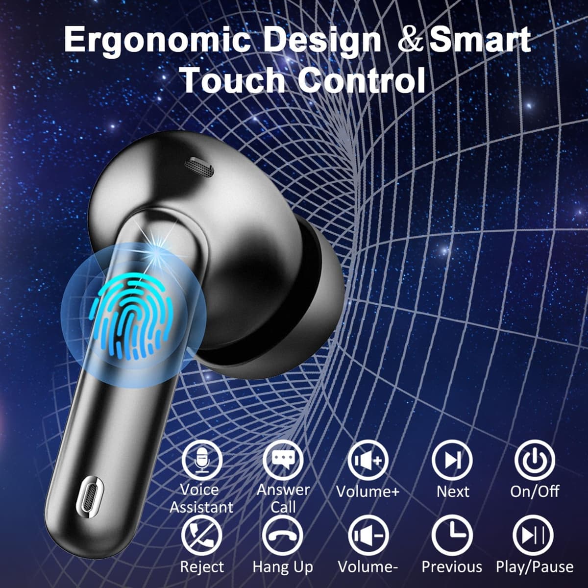 2026 Wireless Earbuds, Bluetooth 5.4 Headphones, 50H Playtime In Ear Earphones HiFi Stereo, Ear buds with 4 ENC Noise Cancelling Mics Deep Bass, IP7 Waterproof Earbuds with LED Display, Fast Charging — view 6