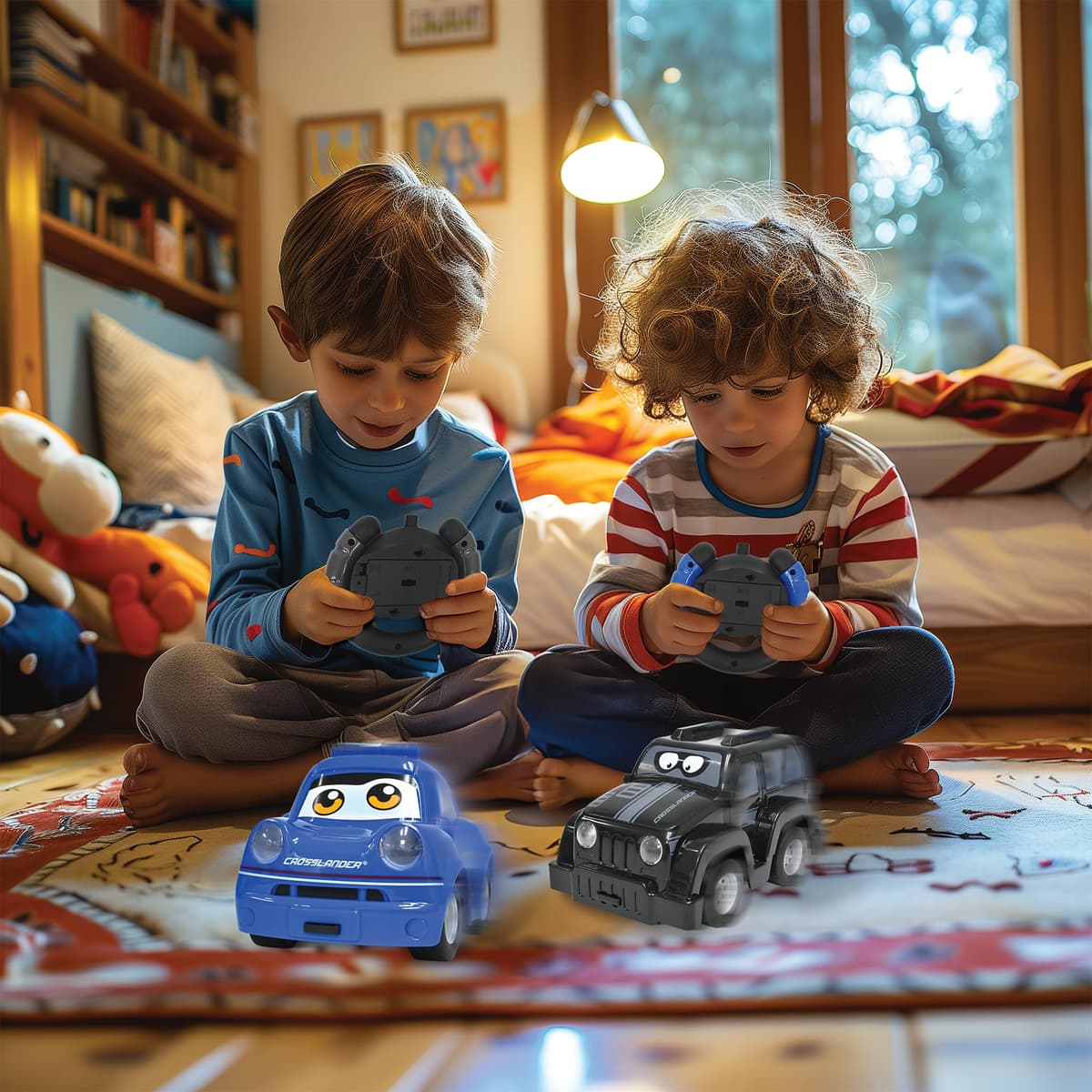LEXIBOOK, Crosslander® Twin, Juego de 2 Coches radiocontrol (Coche de policía, Coche de ladrón), hasta 12 km/h, Efectos de luz y Sonido, 2 mandos a Distancia, Negro/Azul, RC12 — view 3