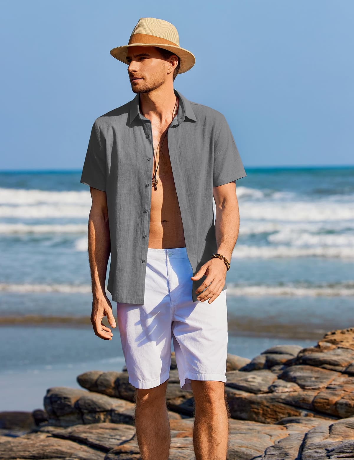 COOFANDY Camisa Hombre Manga Corta Verano 100% Algodón Camisas Hombre Casual Regular Fit — view 4