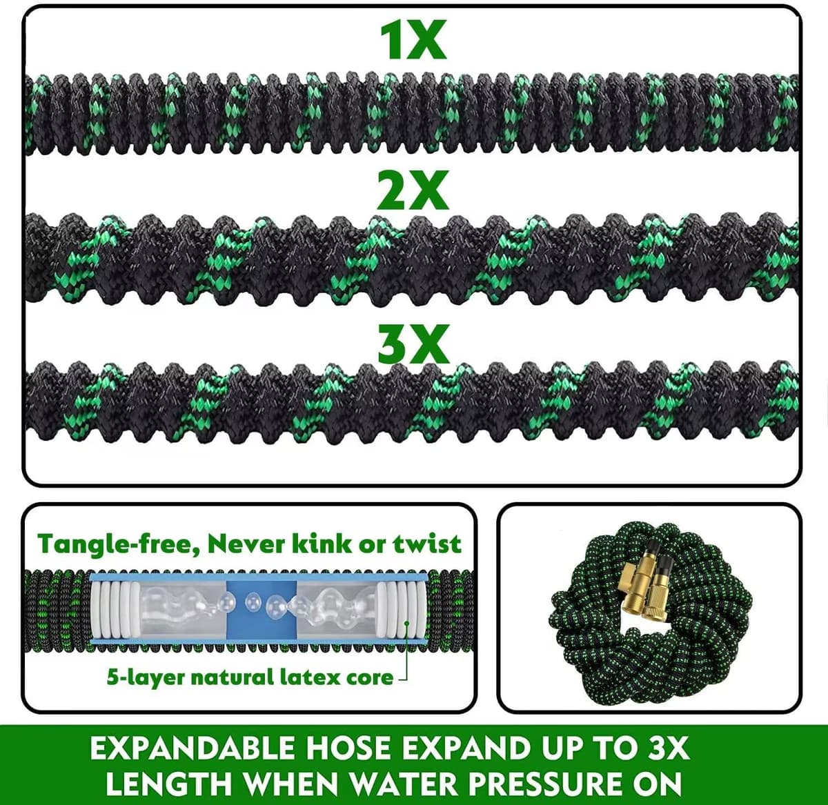 Expanding Garden Hose 100 ft - Expandable Garden Hose Leak-Proof with 4 -Layer Latex Core - 2026 Version/New Patented,Lightweight, Durable, No-Kink Flexible Retractable Water Hose — view 3