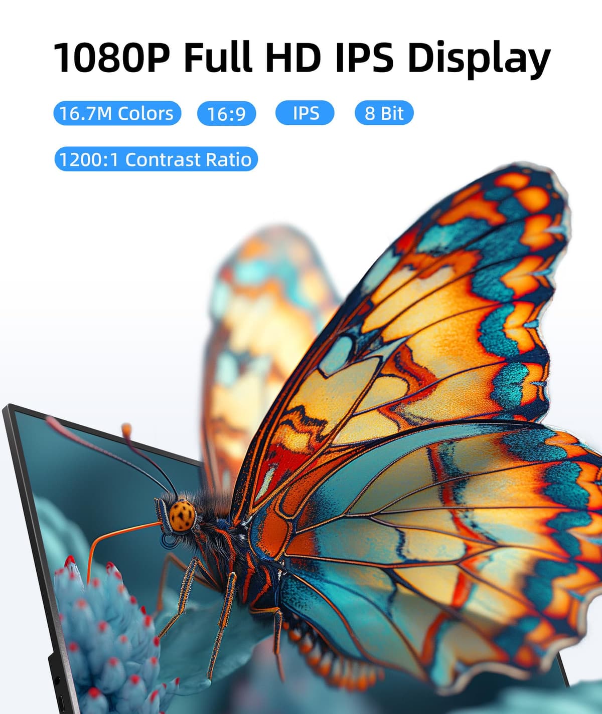 Ingnok 15.6" Portable Monitor, FHD 1080P IPS Ultra-Slim Travel Monitor with Kickstand, USB-C & Mini HDMI, External Second Screen for Laptop/PC/MacBook/Phone/Gaming Devices — view 2