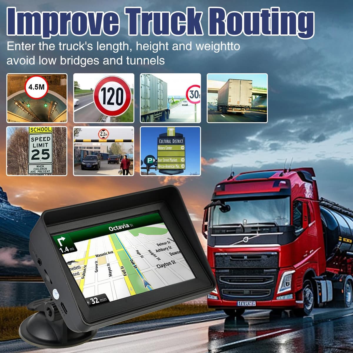 5 Inch Sat Nav for Car Truck HGV Lorry, 2025 UK & Europe Maps GPS Navigation with Lifetime Free Updates, HD Touchscreen, Speed Camera Alerts, Postcode Search, Voice Guidance, POIs — view 3