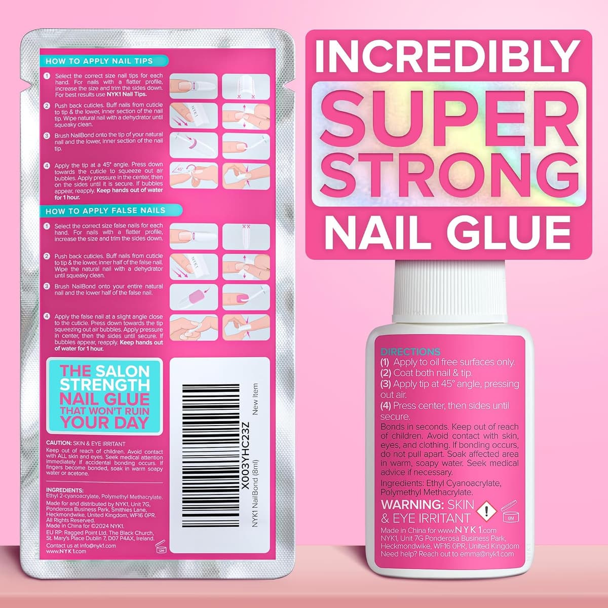 Super Strong Nail Glue for Press On Nails, Tips & False Nails (8ml) NYK1 NailBond Brush On Nail Glue Extra Strong for Press Ons, Tips & Acrylics - Long Lasting, Maximum Strength, Mess-Free Application — view 6