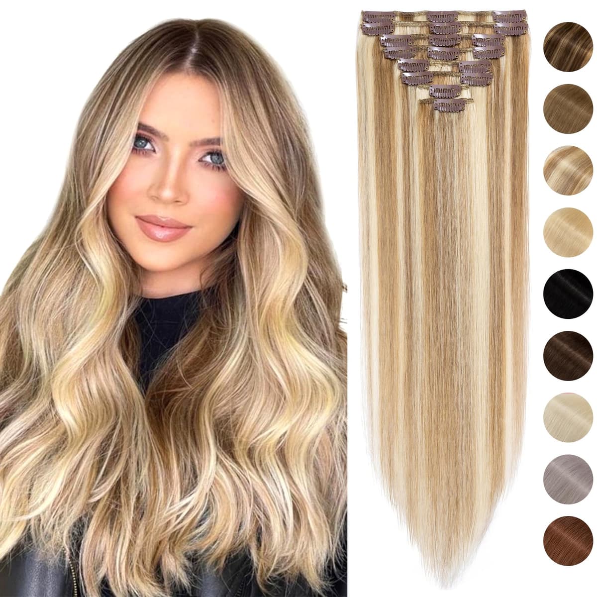 Silk-co 10inch Hair Extensions Clip in Hair Extension Human Hair #04 Medium Brown -Basic Thickness-Thin Weft- 8 Pieces Real Remy Straight Hair Extensions[50g] — view 137