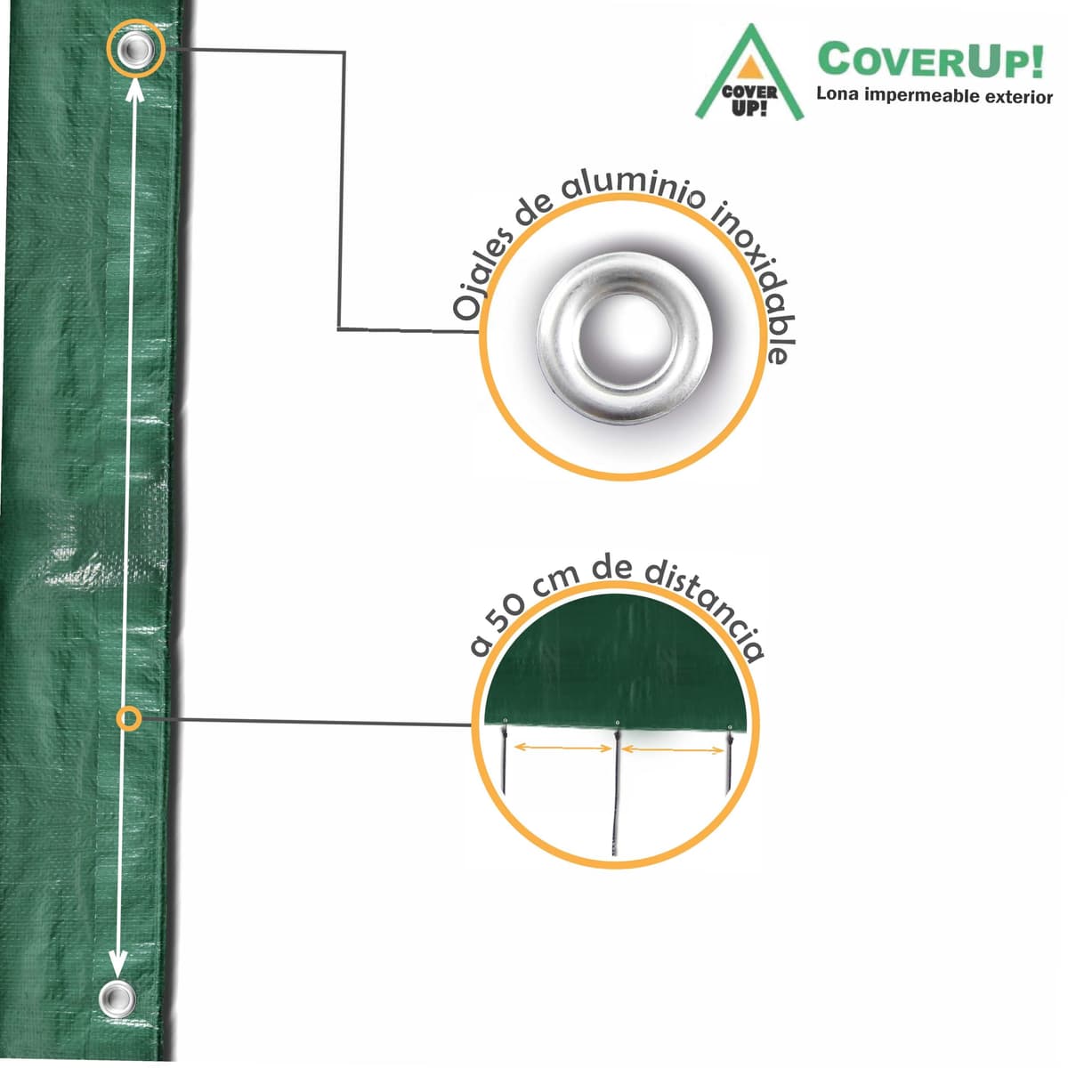 CoverUp! Lona Impermeable Verde 2×3 m 120 g/m² con 12 m Cuerda y Ojales Aluminio – Resistente UV y desgarros – Cobertura Exterior Multiuso — view 4