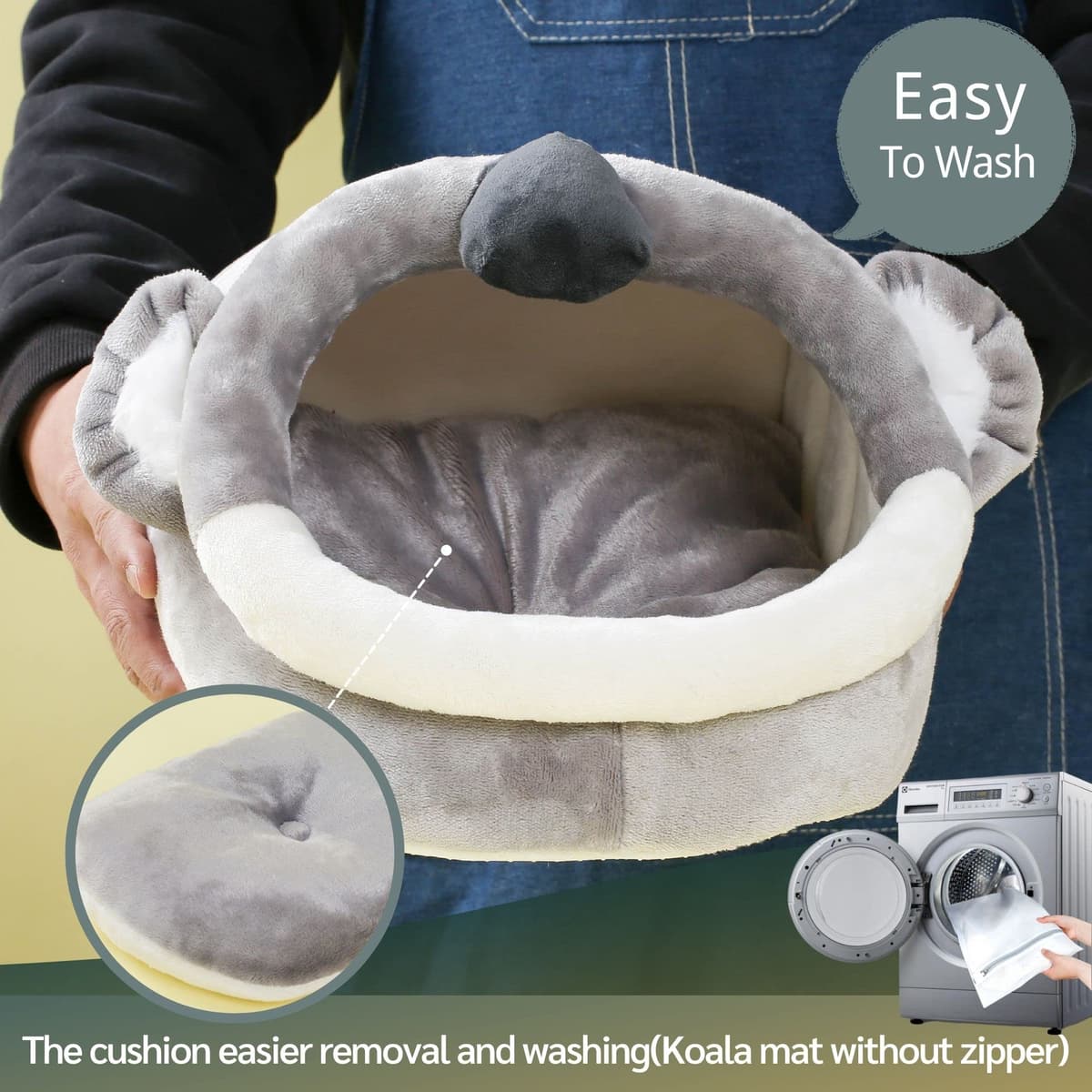 JanYoo Warm Bunny Bed for Rabbits Outdoor Cage Hideout Hut Tent Cave Tunnel Cute House Cotton Washable Winter Gray (XL,Koala) — view 4