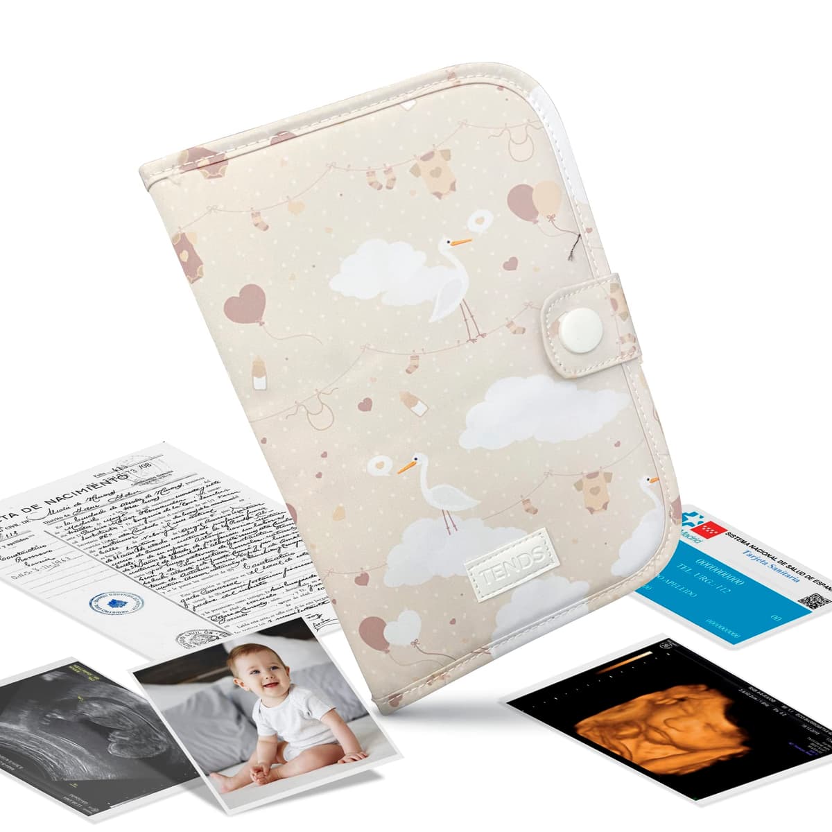 TENDS Portadocumentos bebé- Porta documentos bebe como organizador de tarjetas o cartillas médicas y cosas para bebes - Carpeta de bebe ideal como regalos originales para bebes recien nacidos