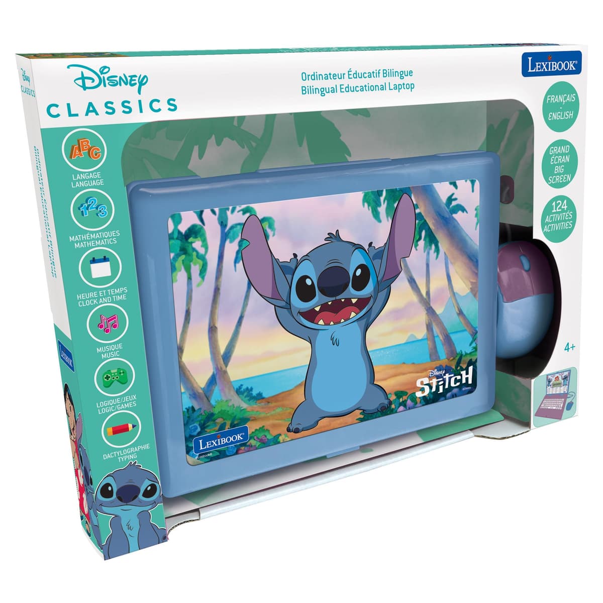 Lexibook, Disney Stitch, Ordenador Educativo bilingüe en inglés/español, 124 Actividades de lenguaje, Escritura, matemáticas, lógica, música y Juegos, para niños y niñas, JC598Di2 — view 3