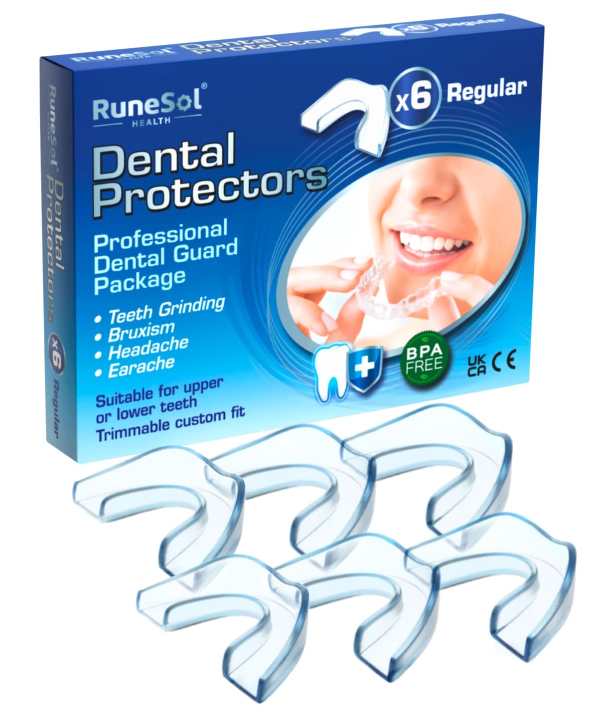 Runesol ferula descarga bruxismo, 4 x Normal, ferula dental bruxismo, protector bucal para dormir, ferulas de descarga para bruxismo, ferula dental noche, funda dientes, felulas Bucales dentales — view 10
