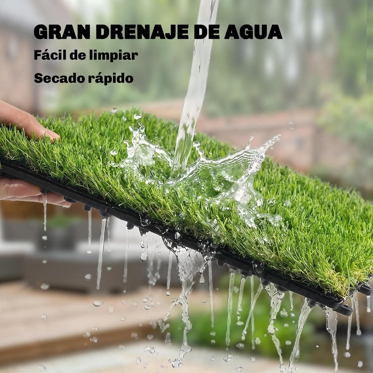 Outsunny 22-Piece Artificial Grass Mat, 30 x 30 cm, Grass Height 25 mm, Automatic Drainage, for Garden, Terrace, Patio, Balcony, Green — view 5