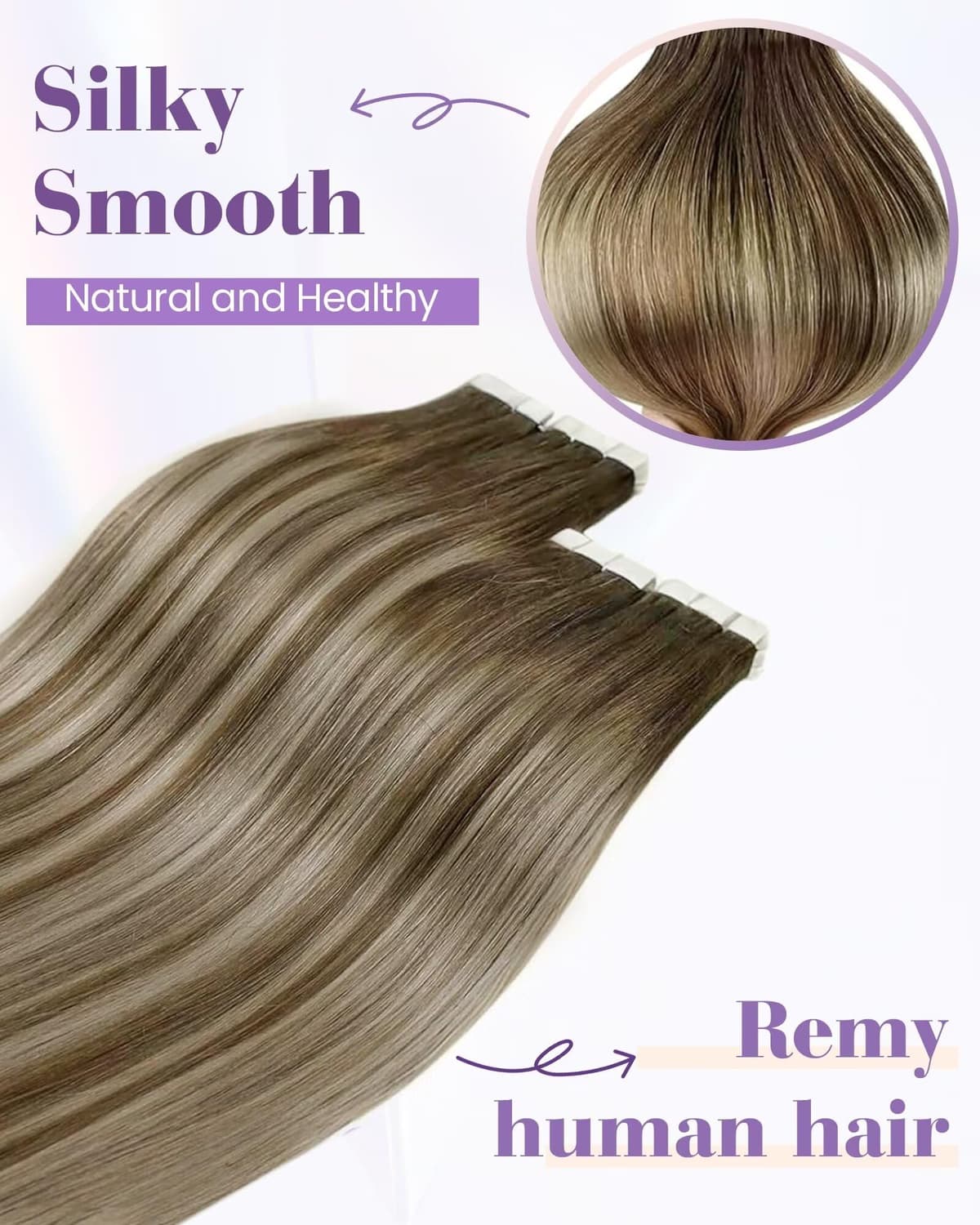 LaaVoo Tape in Hair Extensions Human Hair Blonde Tape Hair Extensions Real Human Hair Invisible Tapes Remy Straight Balayage Brown to Blonde Hair Double Sided Tabs 20pcs 50g 16 Inch #8/18/60 — view 27