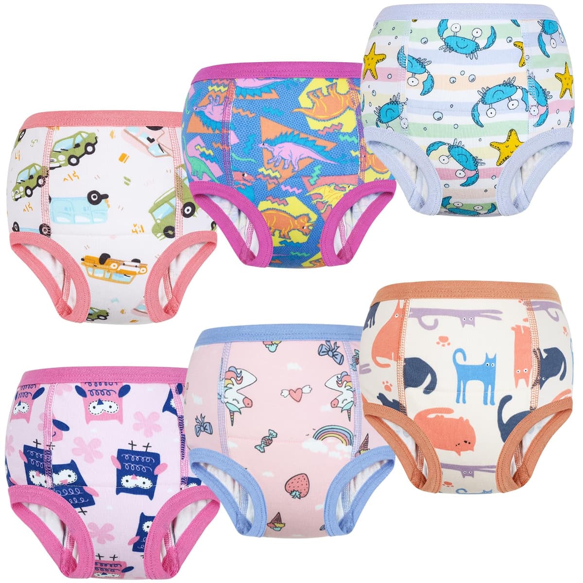 FLYISH DIRECT Potty Training Pants, Reusable Training Pants for Toddlers, 6 Packs of Car Potty Trainer Underwear for Boys, 2 Years, Blue Car — view 12