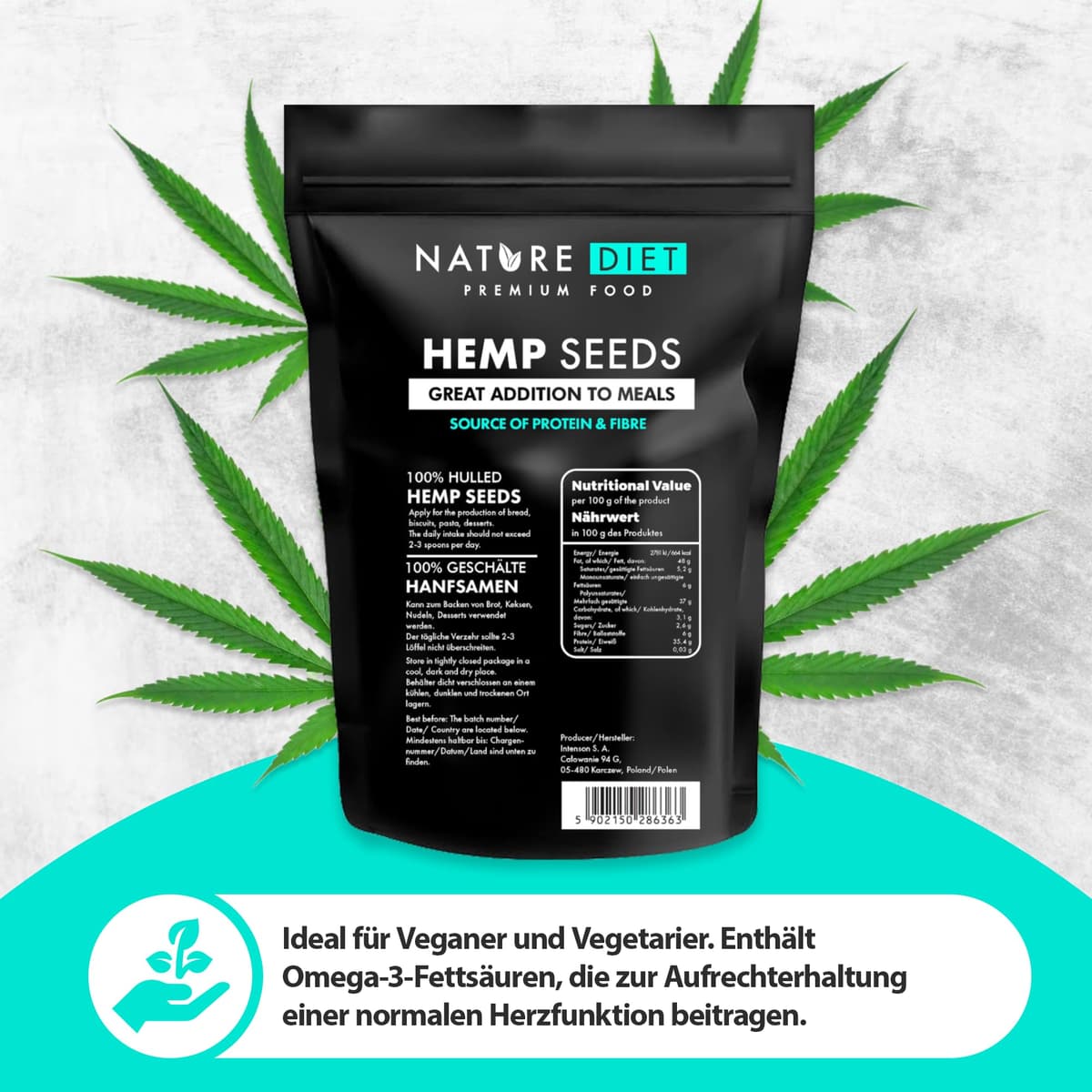 Nature Diet Semillas de Cáñamo 1000g | Peladas | Sin Gluten & Veganas | Ricas en Proteínas y Fibra | Fuente de Omega 3 & 6 | Superalimento para una Nutrición Diaria — view 4