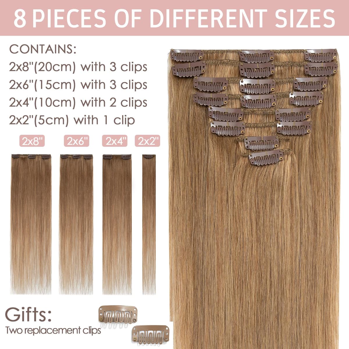 Silk-co 10inch Hair Extensions Clip in Hair Extension Human Hair #04 Medium Brown -Basic Thickness-Thin Weft- 8 Pieces Real Remy Straight Hair Extensions[50g] — view 80