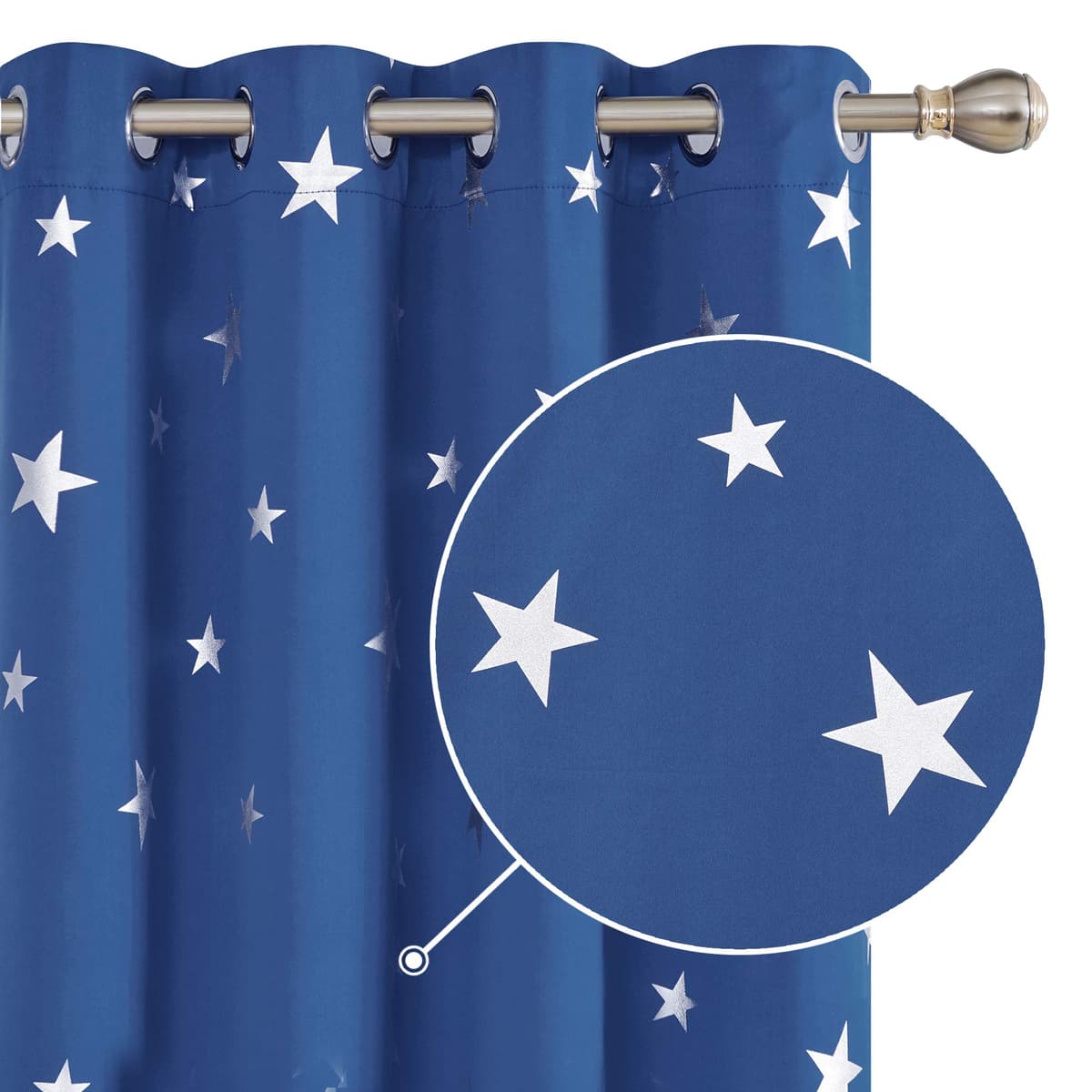Deconovo Navy Blue Curtains for Living Room Super Soft Thermal Insulated Star Foil Printed Eyelet Blackout Curtains 46 x 54 Inch 2 Panels — view 21