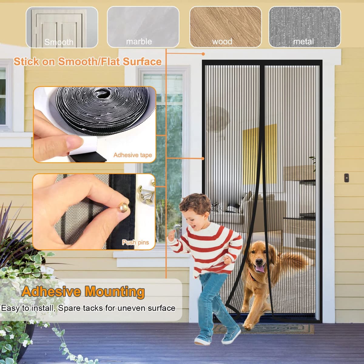 Risareyi Mosquitera Puerta Magnética 85x175cm, Negro - Cierre Automático Cortina Mosquitera Puerta Exterior Transpirables, Antimosquitos para Salón, Rápido de instalar — view 5
