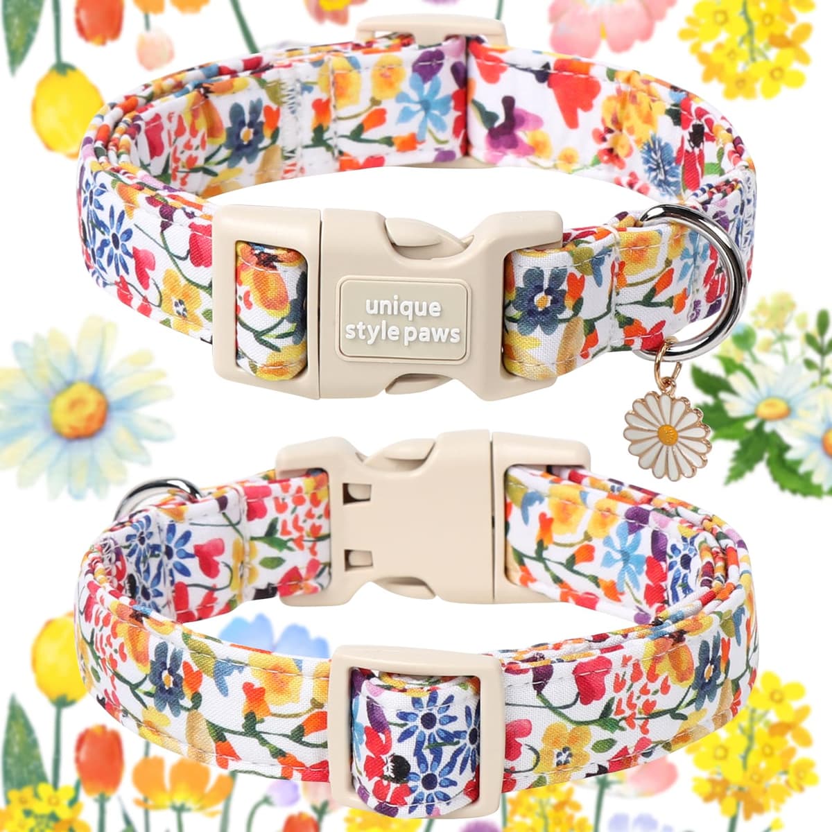 Unique style paws Dog Collar Quick Release Cotton Colorful Flower Collar Gift Durable Cute Collar for Small Medium Large Boys Girls Dogs — view 2