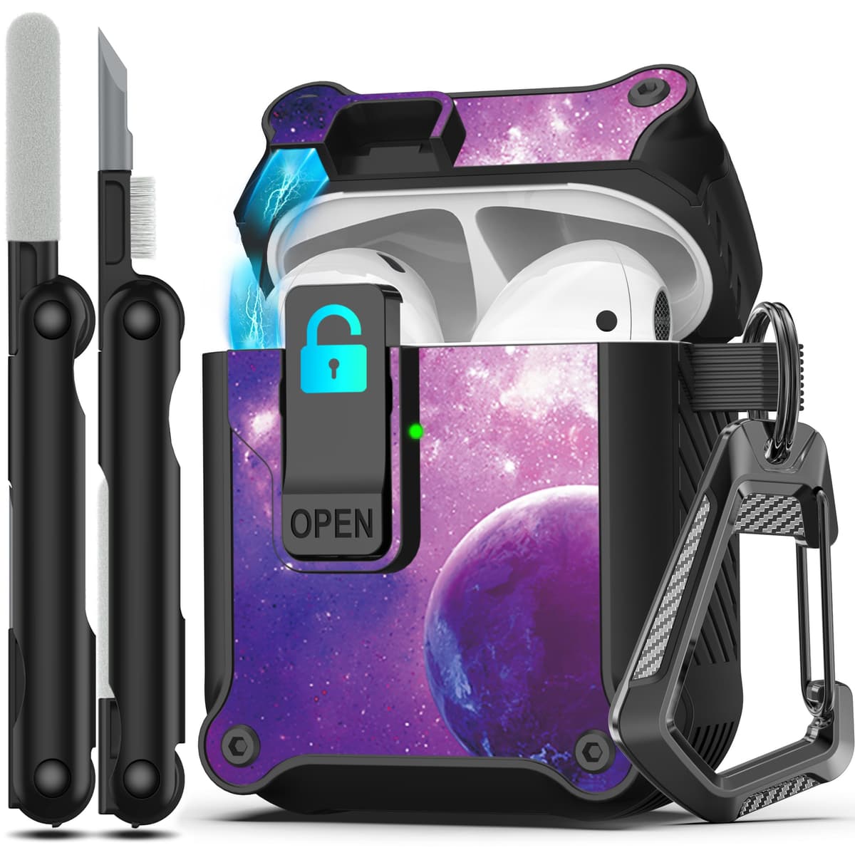 RFUNGUANGO Compatible con Airpods 4 Estuche (2024) con Kit de Limpieza, Clip de Bloqueo Seguro y Estuche de Protección a Prueba de Golpes para Airpods 4ta Generación Lanzamiento 2024,Cielo Estrellado — view 64