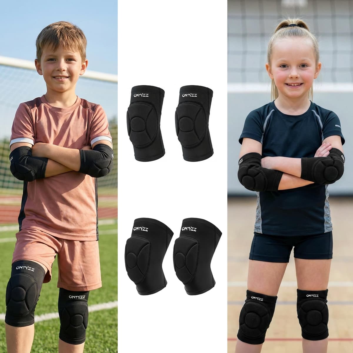 ONTYZZ Rodillera Niña Niño Coderas Transpirables Ligeras Deportivas Proteccion para Futbol Baloncesto Voleibol MTB Gimnasia Ritmica Balonmano Baile — view 3