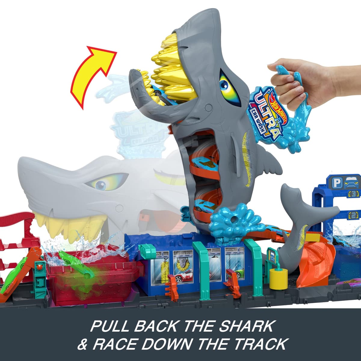 Hot Wheels Let's Race Netflix - City Toy Car Track Set, Ultra Shark Car Wash with 1:64 Scale Color Reveal Toy Car, Repeat Color-Change Feature, Storage, HTN82 — view 5