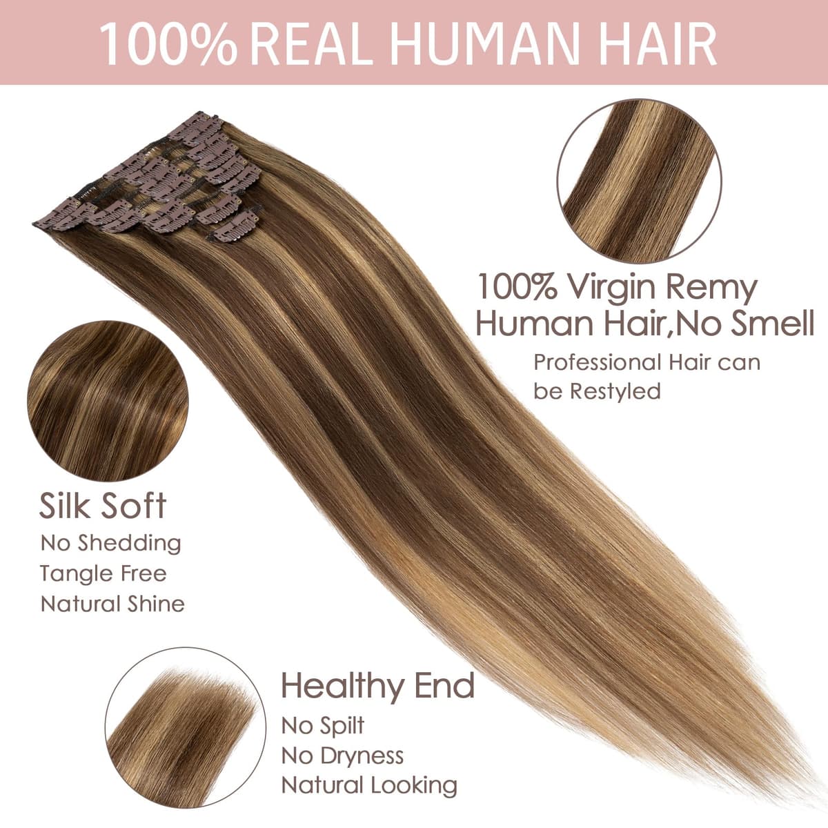 Silk-co 10inch Hair Extensions Clip in Hair Extension Human Hair #04 Medium Brown -Basic Thickness-Thin Weft- 8 Pieces Real Remy Straight Hair Extensions[50g] — view 52