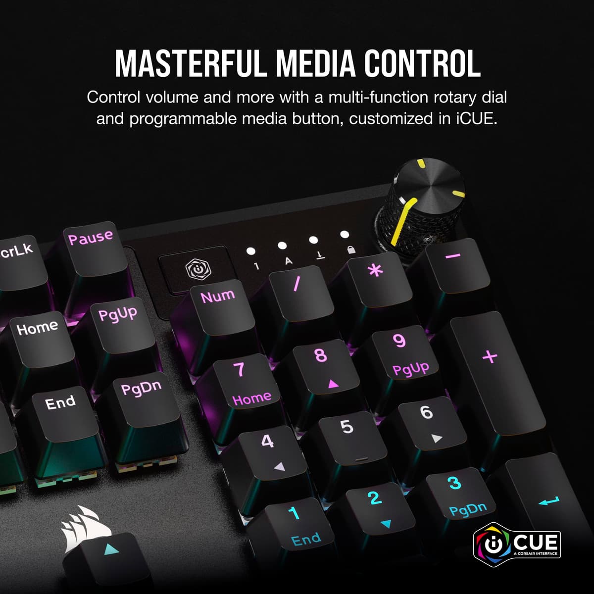CORSAIR K70 CORE RGB Mechanical Wired Gaming Keyboard with Palmrest – Pre-Lubed MLX Red Linear Switches, SOCD, ABS Painted Keycaps, Sound Dampening, Media Control Dial, QWERTY UK – Black — view 5