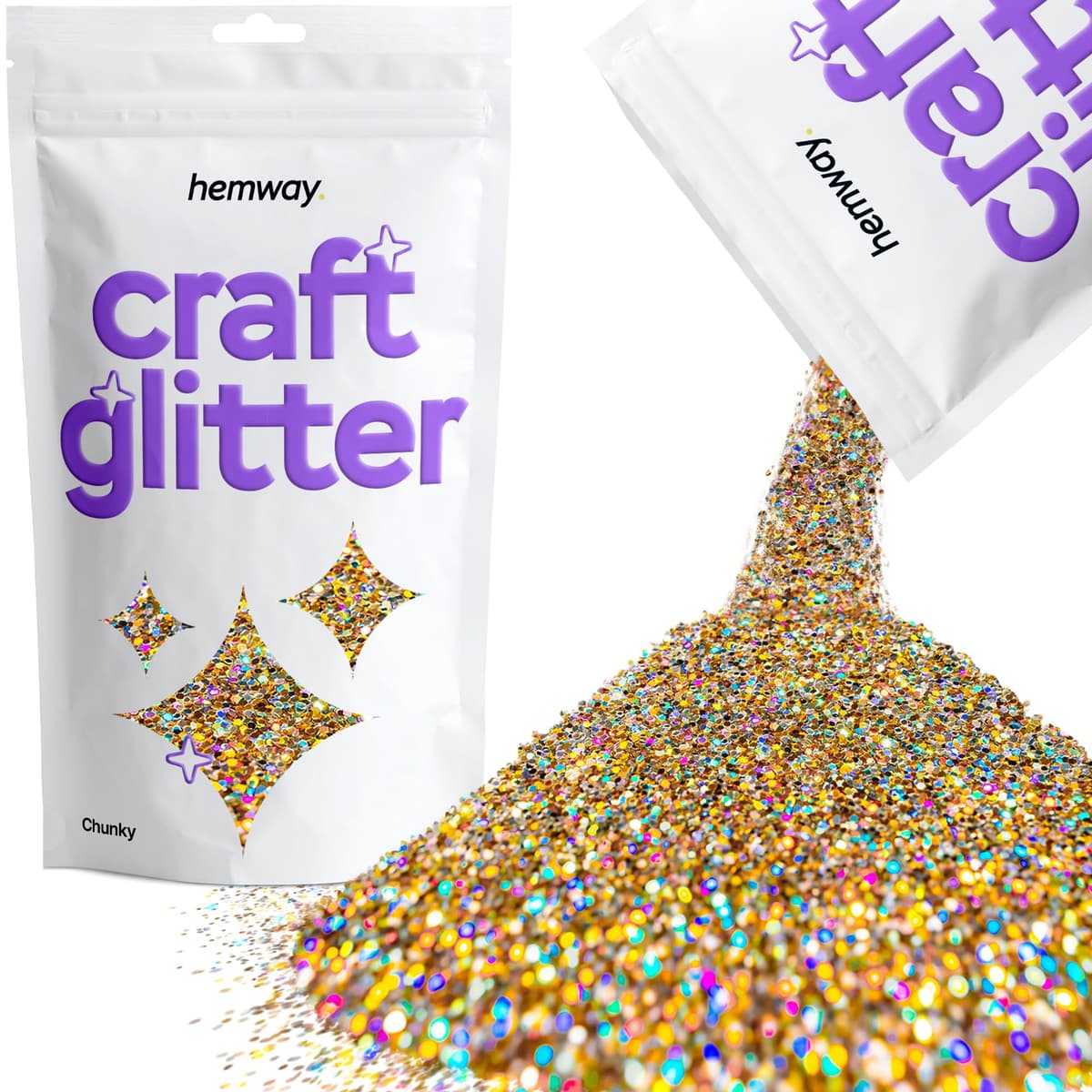 Hemway - Purpurina para manualidades, vasos, resina, epoxi, uñas, cera, álbumes de recortes, cristal, decoración de escuelas: dorado holográfico, gruesa (0,6 mm), 100 g — view 11