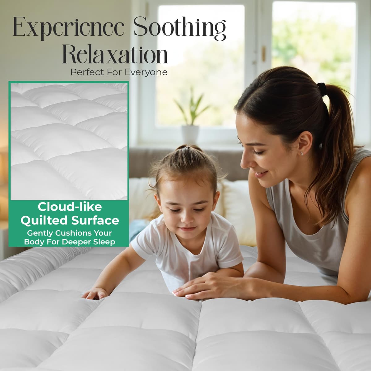 MightySoft Mattress Topper Double Bed 10cm, Extra Deep Quilted Microfiber Topper for Cloudlike Comfort with Extra Warmth & Breathable Support, Fluffy Design with Secure Elastic Straps for Better Sleep — view 4