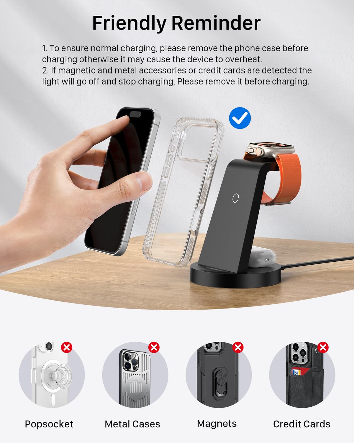 Anlmz 3 in 1 Charging Station for iPhone, Wireless Charger for iPhone 17 16e 16 15 14 13 12 11 X Pro Max & Apple Watch - Wireless Charging Station for AirPods 4 3 Pro — view 6
