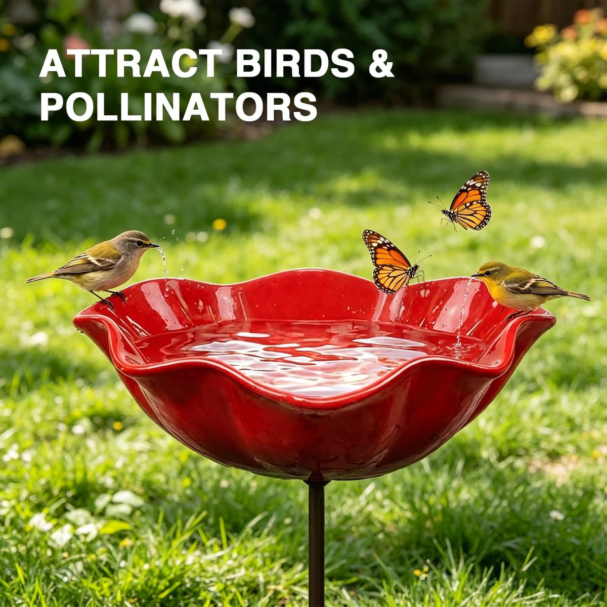 50 * 13cm Metal Flowers for Garden, Flower Bird Feeder, Metal Garden Flowers On Stakes, Metals Bird Bath, Gardens Bird Bath, Metals Bird Feeder, Flower-Shaped Bee Watering Station for Gardens (1pc) — view 2