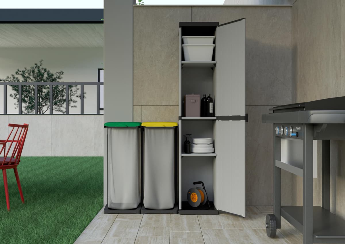 Adventa: Armario de Resina de PVC y PP, 1 Puerta, 3 estantes, fácil de Montar, Modular System, Resistente, Apto para ambientes Interiores y Exteriores, 34 x 40 x 165 cm, Gris y Negro — view 2